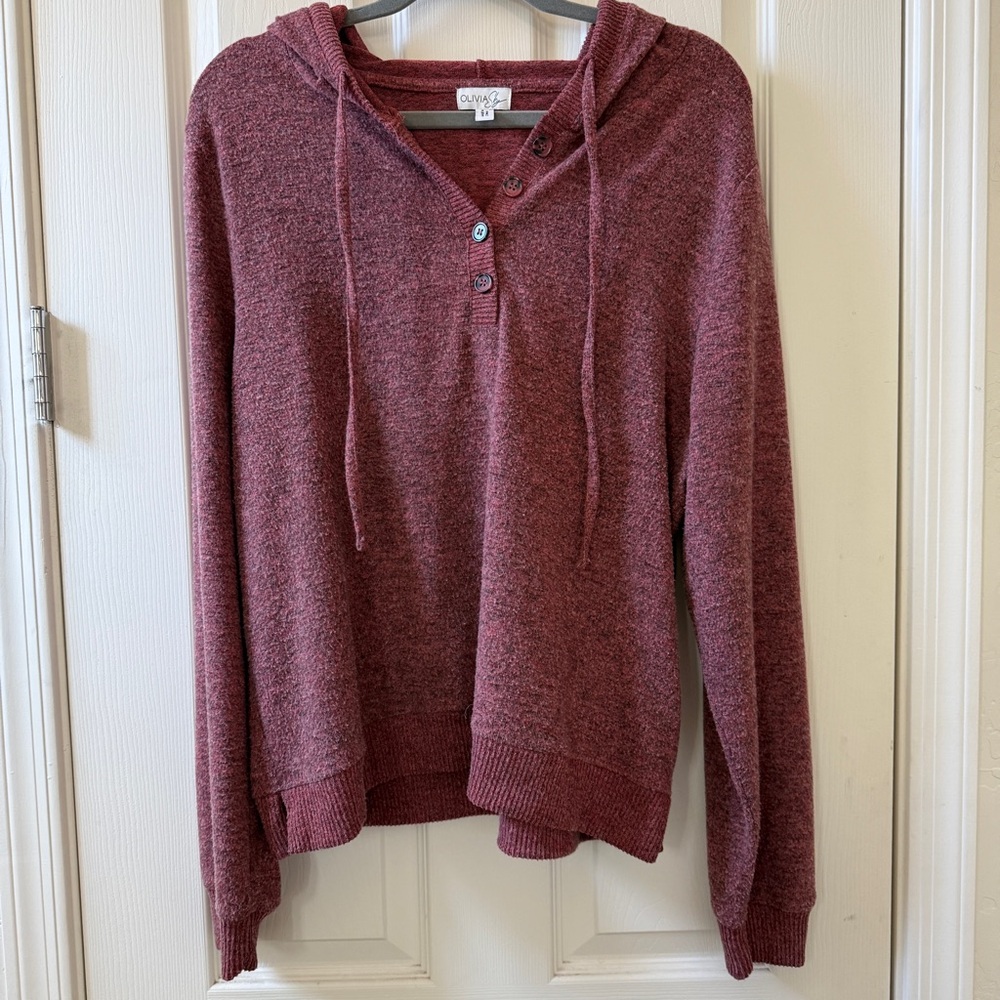 Olivia Sky | Burgundy | Women’s XL | Buttoned Hoodie Sweater
